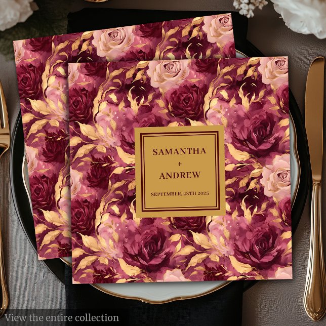 Elegant Burgundy Blush Gold Wedding Paper Napkins (Elegant Burgundy Blush Gold Wedding Paper Napkins)