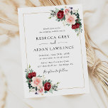 Elegant Burgundy Blush Greenery Floral Wedding Invitation<br><div class="desc">This elegant Romantic Blooms collection features watercolor burgundy and blush florals with greenery leaves paired with a classy serif & delicate sans font in black,  and dusty rose back with a customisable monogram. Matching items available.</div>