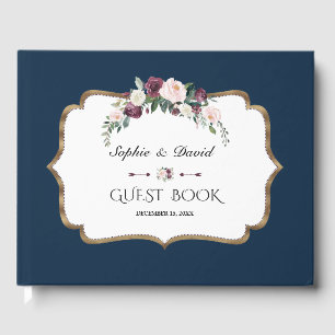 Elegant Burgundy Blush Ivory Floral Gold Wedding Guest Book