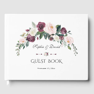 Elegant Burgundy Blush Ivory Floral Wedding Guest Book