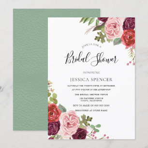 Elegant Burgundy Blush Mint Bridal Shower Invite