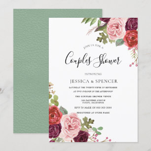 Elegant Burgundy Blush Mint Couples Shower Invite