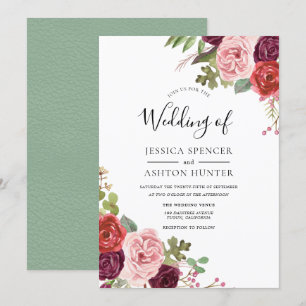 Elegant Burgundy Blush Mint Wedding Invitation