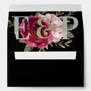 Elegant Burgundy Blush Monogram Floral Wedding Envelope