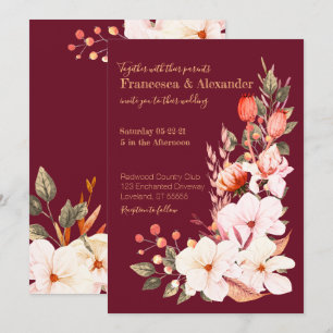 Elegant Burgundy Blush Orange Floral Wedding Invitation