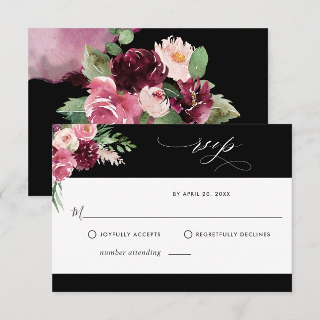 Elegant Burgundy Blush Pink and Black RSVP Card (Front/Back)