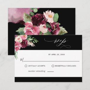 Elegant Burgundy Blush Pink and Black RSVP Card