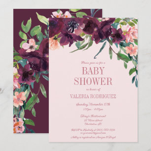 Elegant Burgundy Blush Pink Floral Baby Shower Invitation