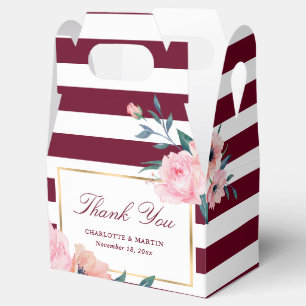 Elegant Burgundy Blush Pink Floral Wedding Favour Box