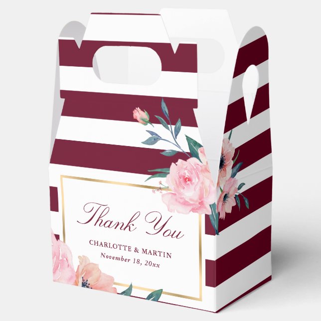 Elegant Burgundy Blush Pink Floral Wedding Favour Box (Opened)