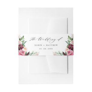 Elegant Burgundy Blush Pink Floral Wedding Invitation Belly Band