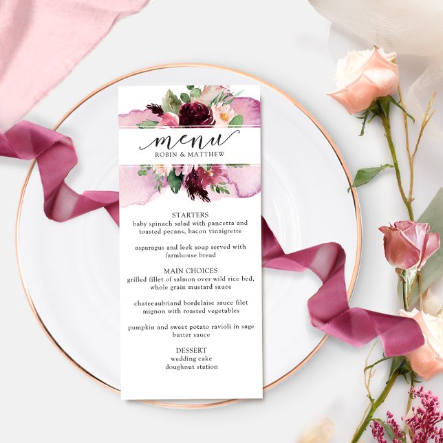 Elegant Burgundy Blush Pink Floral Wedding Menu (Creator Uploaded)