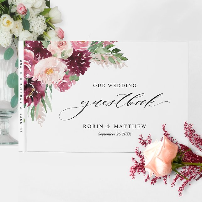 Elegant Burgundy Blush Pink Floral Wedding /other  Guest Book (Creator Uploaded)