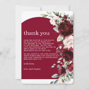 Elegant Burgundy Blush Pink Floral Wedding Thank You Card