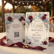 Elegant Burgundy Blush Pink Modern QR Code Wedding