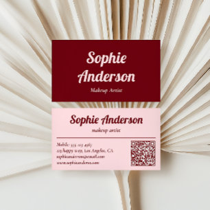 Elegant Burgundy & Blush Pink QR Code Business Card