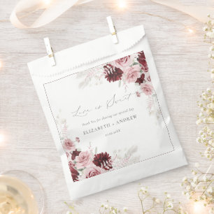 Elegant Burgundy Blush Pink Roses Floral Wedding  Favour Bags