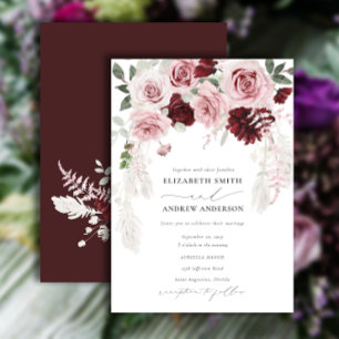 Elegant Burgundy Blush Pink Roses Floral Wedding Invitation