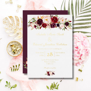 Elegant Burgundy & Blush Rose Bouquet Gold