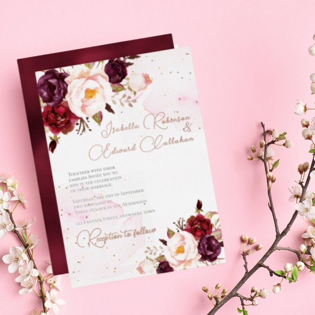 Elegant Burgundy & Blush Roses Wedding Foil Invita (Creator Uploaded)