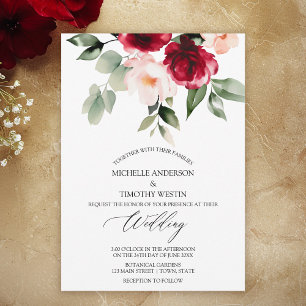 Elegant Burgundy Blush Watercolor Floral Announcement