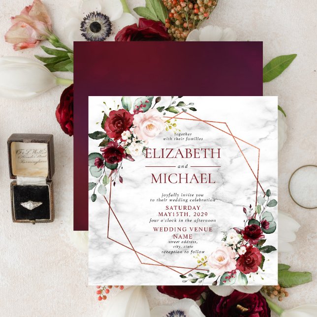 Elegant Burgundy Blush Watercolor Floral Baptism Invitation (Creator Uploaded)
