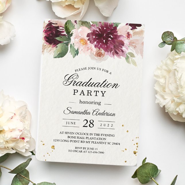 Elegant Burgundy Blush Watercolor Floral Invitation (Creator Uploaded)