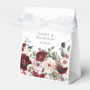 Elegant Burgundy & Blush Watercolor Floral Wedding Favour Box