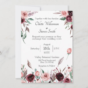 Elegant Burgundy Blush Watercolor Floral Wedding Invitation