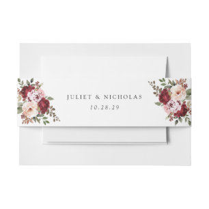Elegant Burgundy & Blush Watercolor Floral Wedding Invitation Belly Band