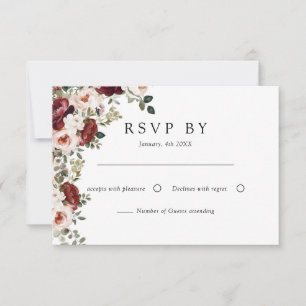 Elegant Burgundy & Blush Watercolor Floral Wedding RSVP Card
