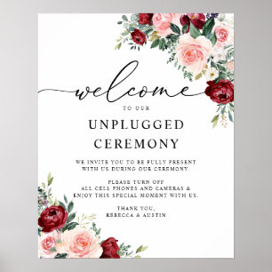 Elegant Burgundy Blush Wedding Unplugged Ceremony Poster