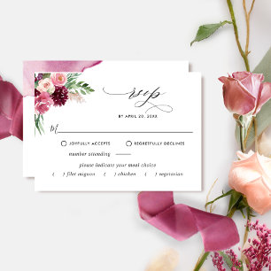 Elegant Burgundy Blush, With /Without Meal Options RSVP Card