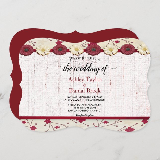 Elegant Burgundy Boho Classy Modern Floral Wedding Invitation (Front/Back)