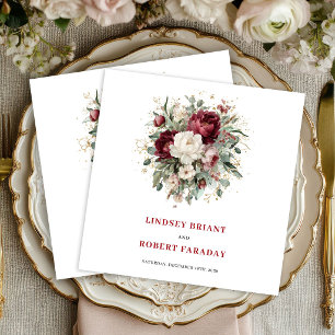 Elegant Burgundy Boho Floral Eucalyptus Gold Napkin