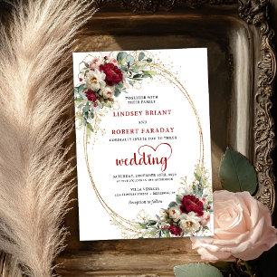 Elegant Burgundy Boho Floral Wedding Invitation