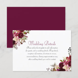 Elegant Burgundy Boho Wedding Reception Details Invitation