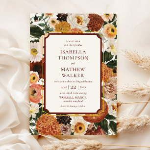 Elegant Burgundy Boho Wildflower Wedding Invitation