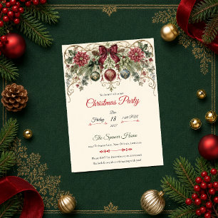 Elegant Burgundy Botanical Christmas Party Invitation