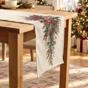 Elegant Burgundy Botanical Christmas Short Table Runner