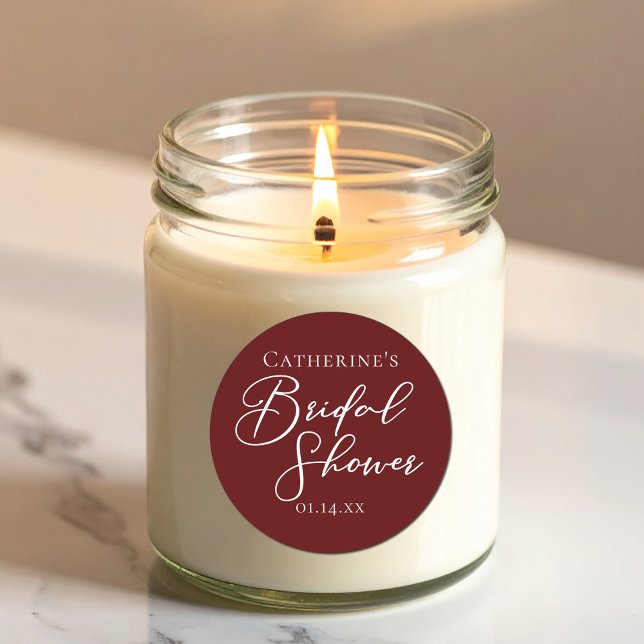 Elegant Burgundy Bridal Shower Party Custom Classic Round Sticker (Creator Uploaded)