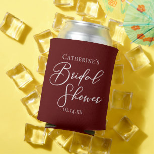 Elegant Burgundy Bridal Shower Personalised Can Cooler