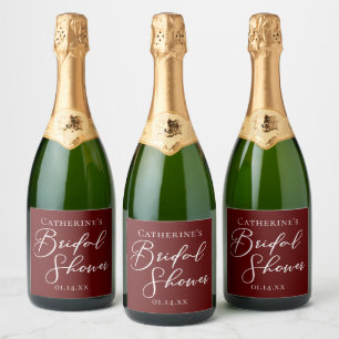 Elegant Burgundy Bridal Shower Personalised Sparkling Wine Label