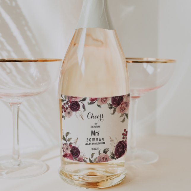Elegant Burgundy Bridal Shower Sparkling Wine Labe Sparkling Wine Label (Creator Uploaded)