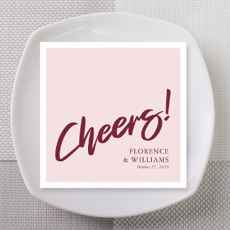 Elegant Burgundy Brush Lettering Cheers Wedding Napkin