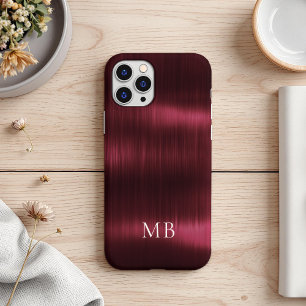Elegant Burgundy Brushed Steel Faux Metal Monogram iPhone 11 Case