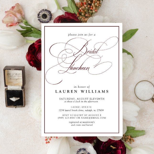 Elegant Burgundy Calligraphy Bridal Luncheon Invitation (Creator Uploaded)