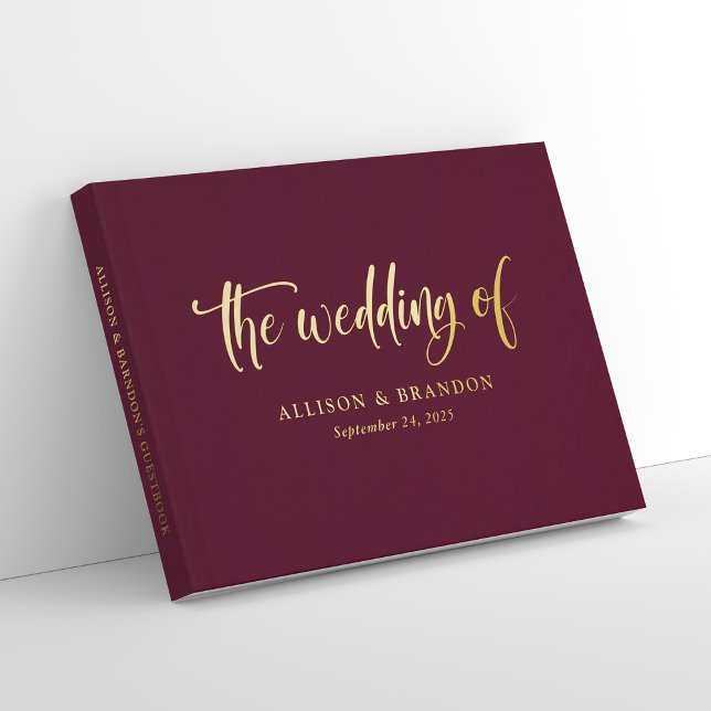Elegant Burgundy Calligraphy Foil Wedding Guest Book (Personalized Elegant Burgundy Calligraphy Foil Wedding Guest Book)