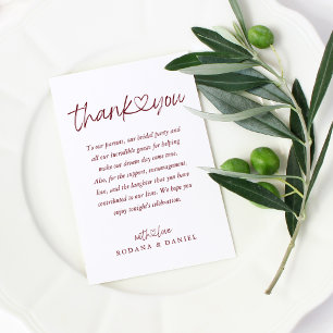 Elegant Burgundy Calligraphy Heart Wedding Place Card