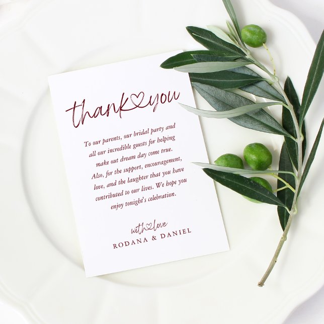 Elegant Burgundy Calligraphy Heart Wedding Place Card (Elegant Burgundy Calligraphy Heart Wedding Place Card)